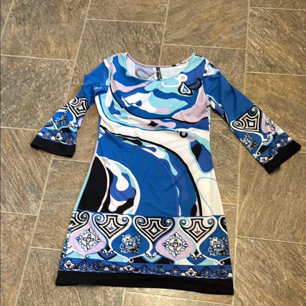 White Mark Blue and Black Patterned Dress